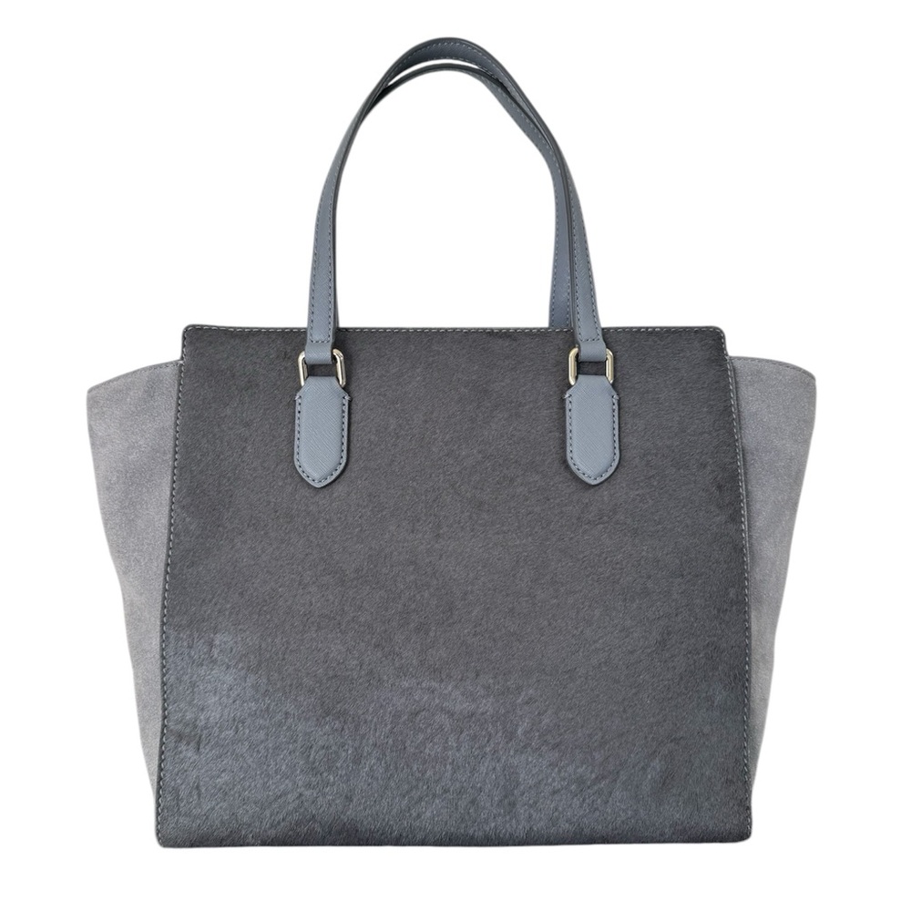 Kate Spade Laurel Way Hadlee Leather with Calf Hair Tote Satchel Gray - Picture 2 of 15